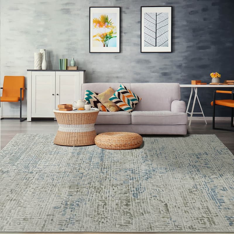 Hand Knotted Gray Tibetan Wool/Bamboo Silk Modern Oriental Area Rug