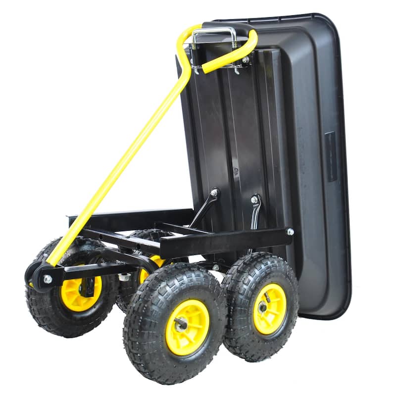 Folding Wagon Poly Garden Dump Cart with Steel Frame and 10-in. Pneumatic Tires