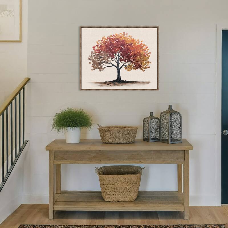 Autumn Tree Neutral Linen by The Creative Bunch Studio Framed Canvas Wall Art Print