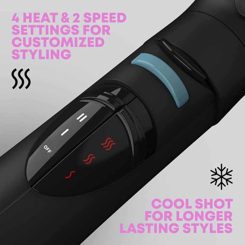Revamp Progloss Airstyle 6-in-1 Hair Dryer Brush & Multi Styler with Ceramic Barrel and Progloss Oils, Auto-Off & 9' Swivel Cord