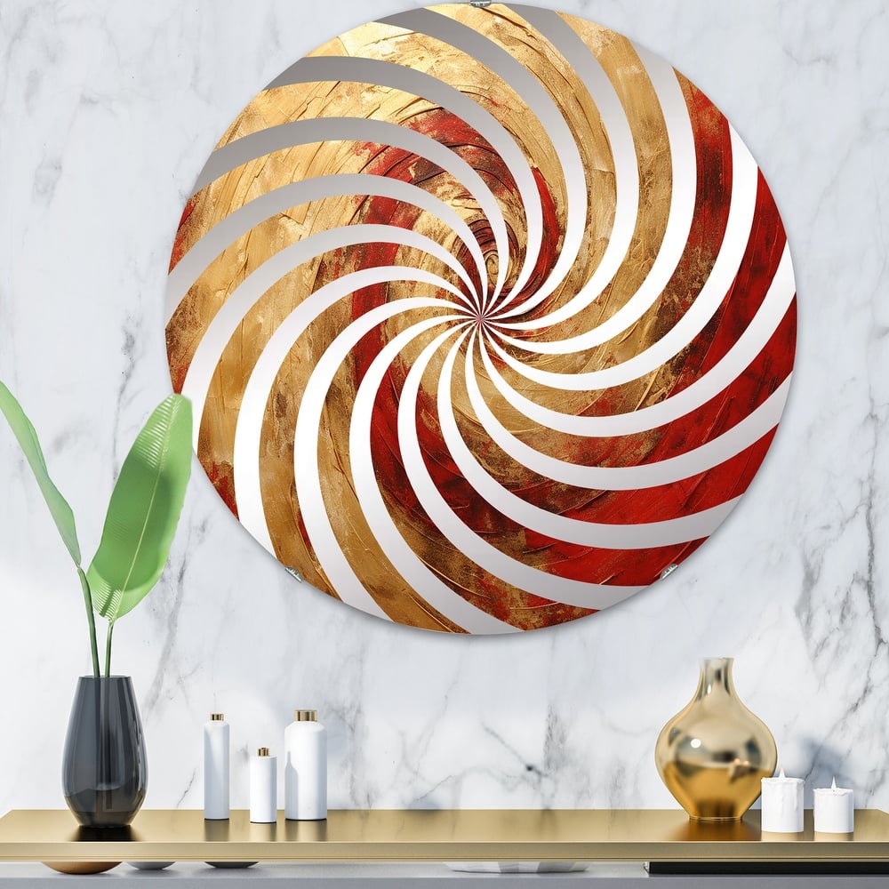 Designart "Red Gold Fusion Spiral III" Abstract Spirals Gold Wall Mirror - Modern Wall Art Mirror For Bathroom