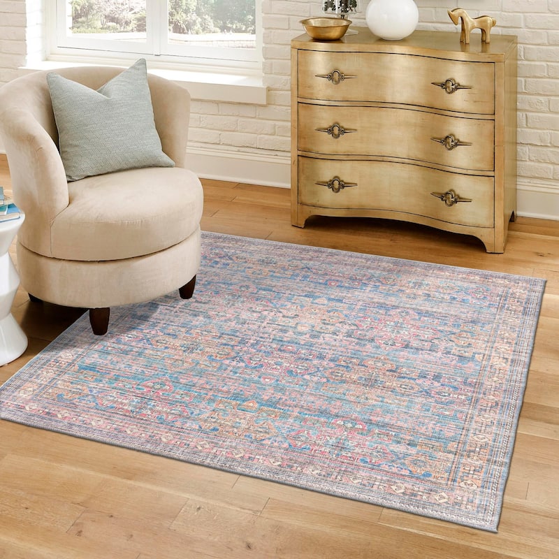Transitional Pria Collection Area Rug - 7'3" Square - Antique Blue