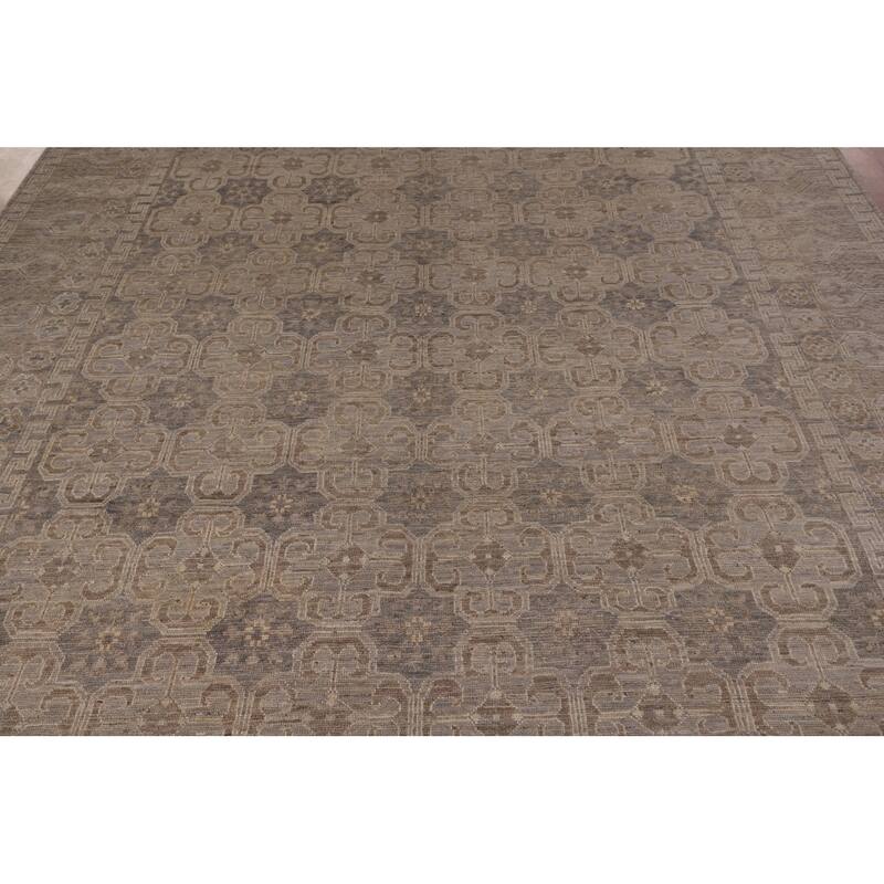 All-Over Geometric Oushak Vegetable Dye Rug Hand-Knotted Wool Carpet - 8'0" x 9'11"