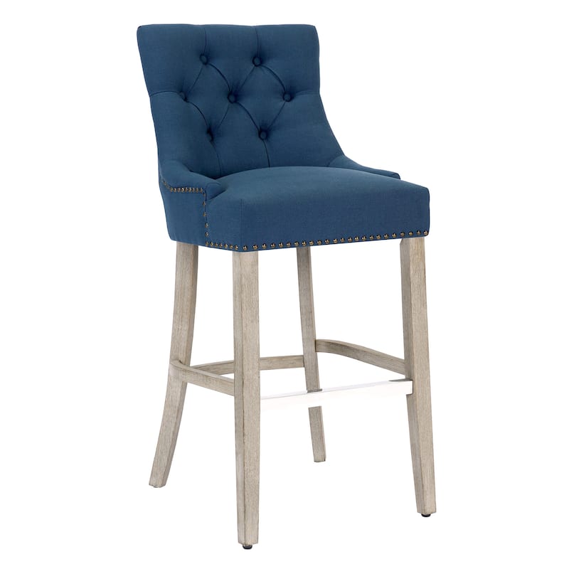 Carter 29" Upholstered Button Tufted Bar Stool, Antique Gray Legs