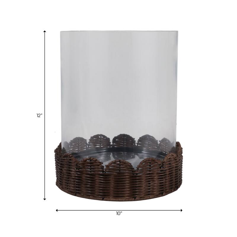 Candle Holder - Brown Glass Hurricane on Scallop Base