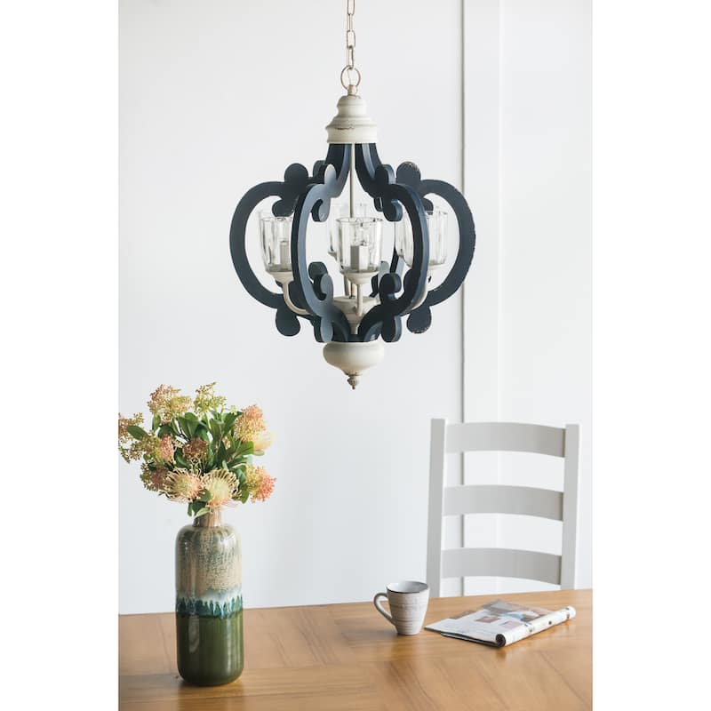 Wood Chandelier 6-Light Farmhouse Pendant Lighting Hanging Light Fixture for Kitchen Living Dining Room, Bulb Not Included