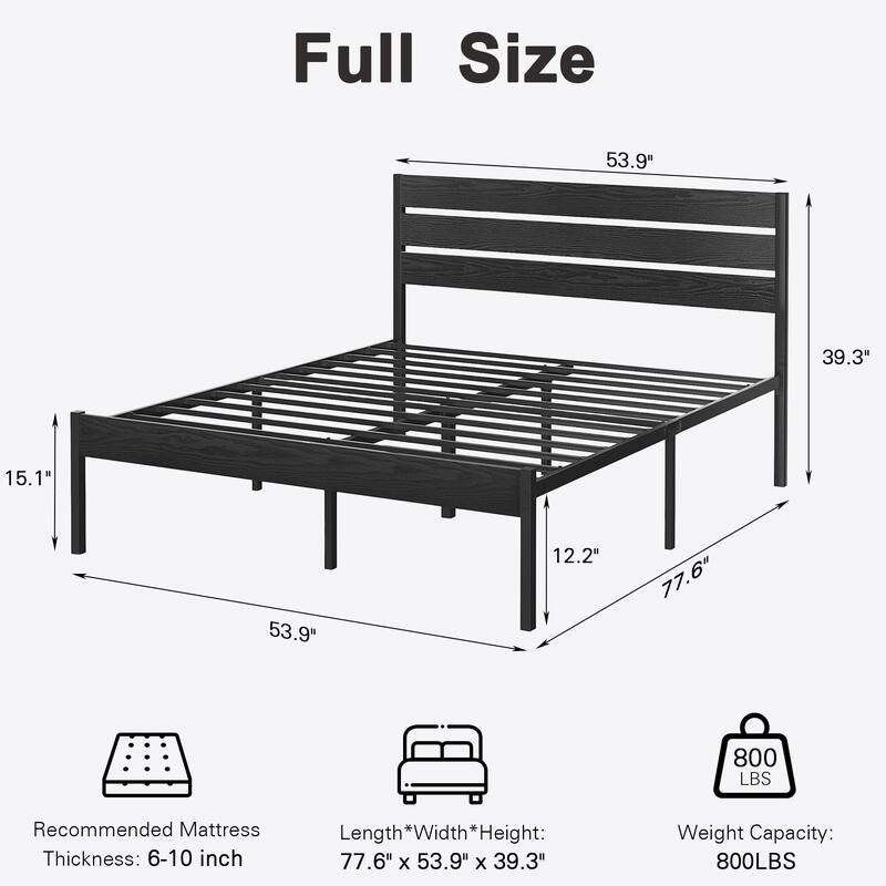 VECELO Industrial Wood Bed Frame with Headboard Twin Size Beds/Full Size Beds/Queen Size Beds