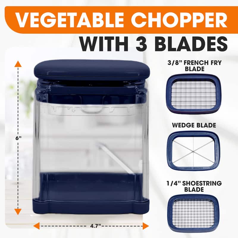 Cheer Collection Vegetable Chop Box with 3 Blades Navy Blue