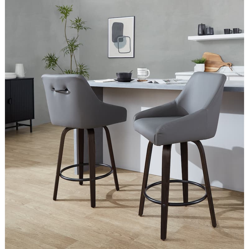 The Gray Barn Hadley 26" Fixed-Height Upholstered Counter Stool with Bent Wood Legs & Round Footrest (Set of 2)