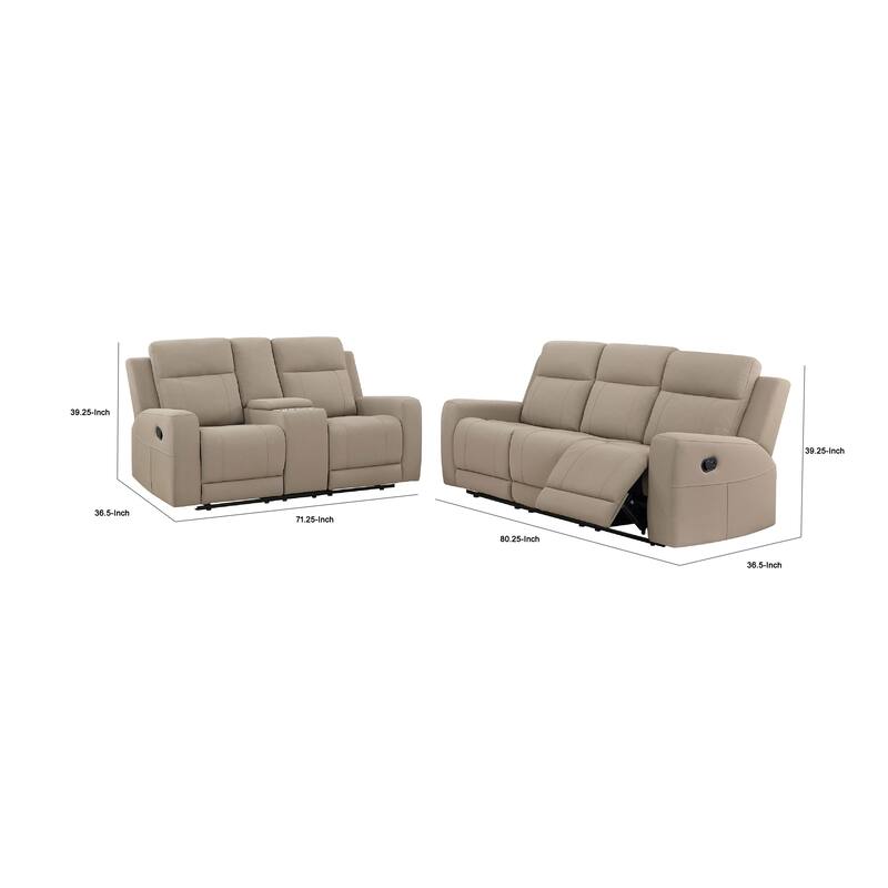 Krio 2pc Manual Reclining Sofa and Loveseat Set, Brown Faux Leather