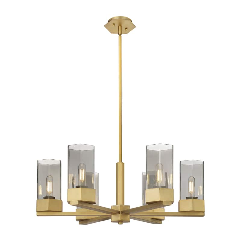 Innovations Lighting Claverack - 6 Light 9" Stem Hung Chandelier - Brushed Brass/Plated Smoke