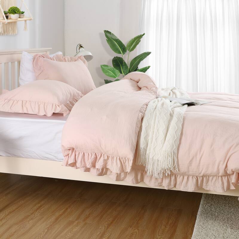 Soft Washed Microfiber Ruffle Duvet Cover Set