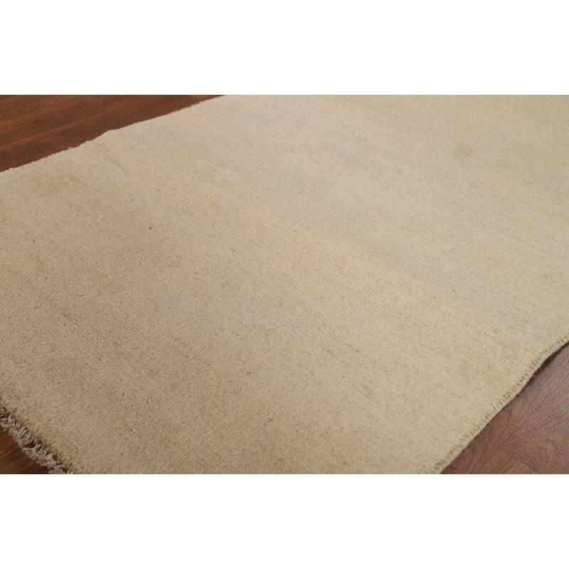 Gabbeh Modern Foyer Rug Accent Beige Hand-Knotted Wool Carpet - 2'7"x 4'0"