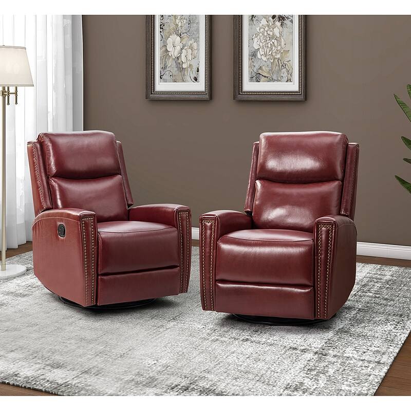 Fiacro 30.31"Wide Modern Genuine Leather Wingback Swivel Rocker Recliner with Nailhead Trims, Set of 2