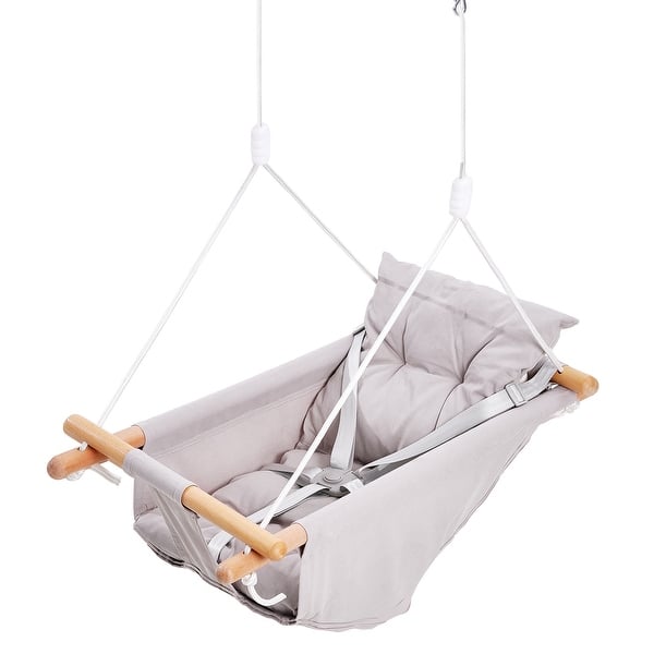 slide 2 of 7, Canvas Hammock Swing Wooden Hanging Swing Seat for Baby to Toddler - 27.65*17.5inches 27.65*17.5inches