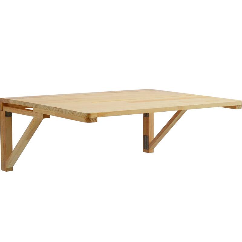 Natural Pine Wall Mounted Folding Table Desk, Space Saving and 100 lbs Load Capacity