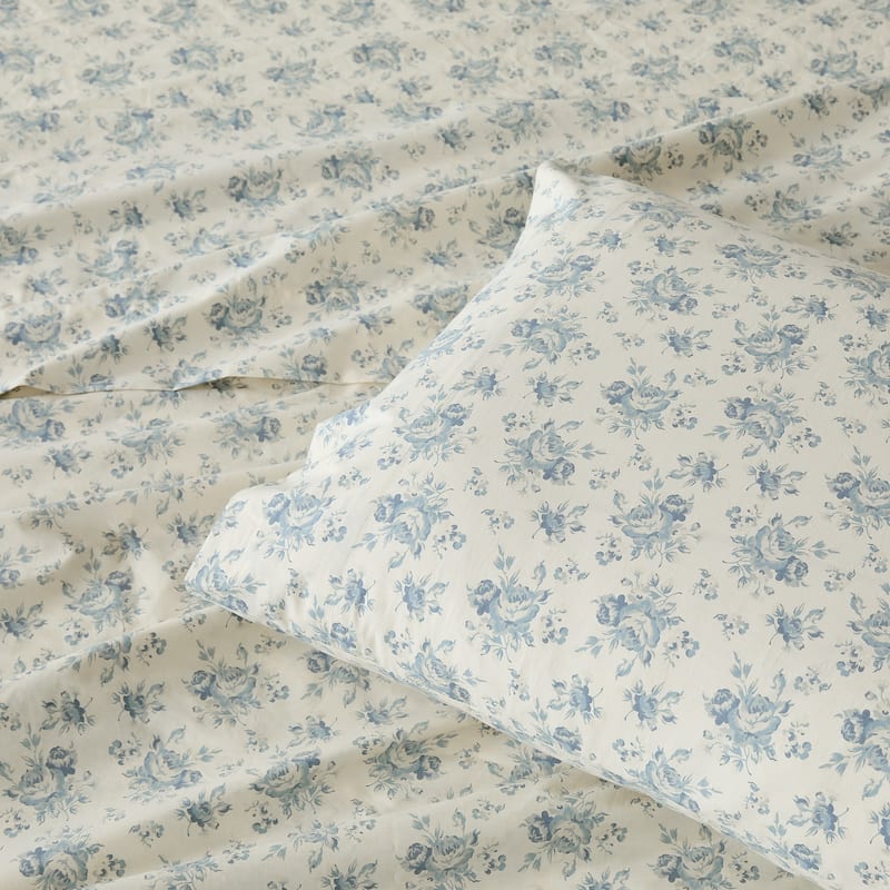Lush Decor Rose Garden Blue Cotton Sheet Set