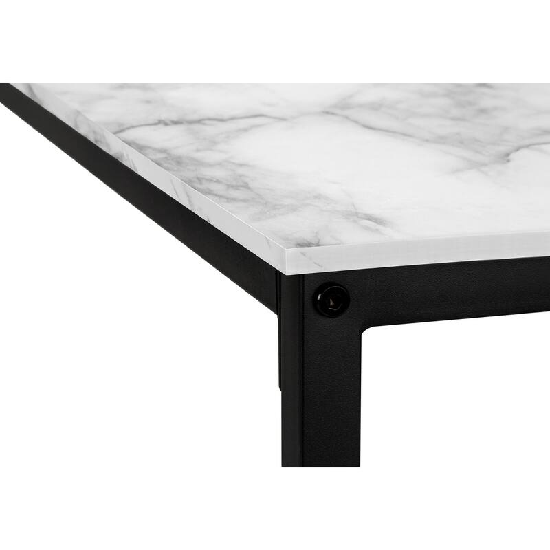 Computer Desk, Home Office, Corner, 58"l, L Shape, Work, Laptop, White Marble Look Laminate, Black Metal, Contemporary