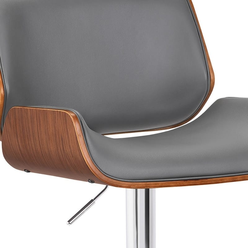 Grey Fabric Adjustable Height Bar Chair with Chrome Iron Frame and Footrest - 19” x 20” x 46” (D x W x H)
