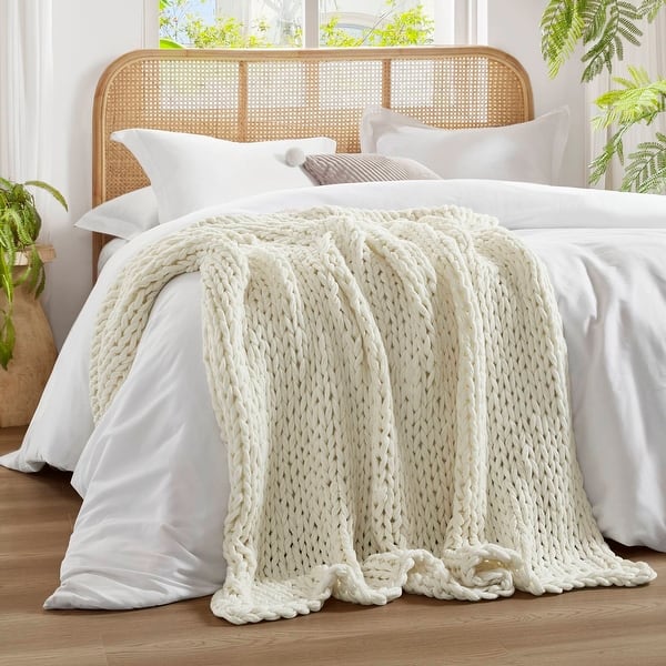 slide 2 of 17, Madison Park Hand Made Chunky Double Knit Throw Blanket Ivory