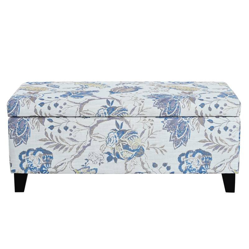 Storage Ottoman with Floral Patterned Fabric and Soft-Close Hinges, Multi-Functional Footrest & Seat