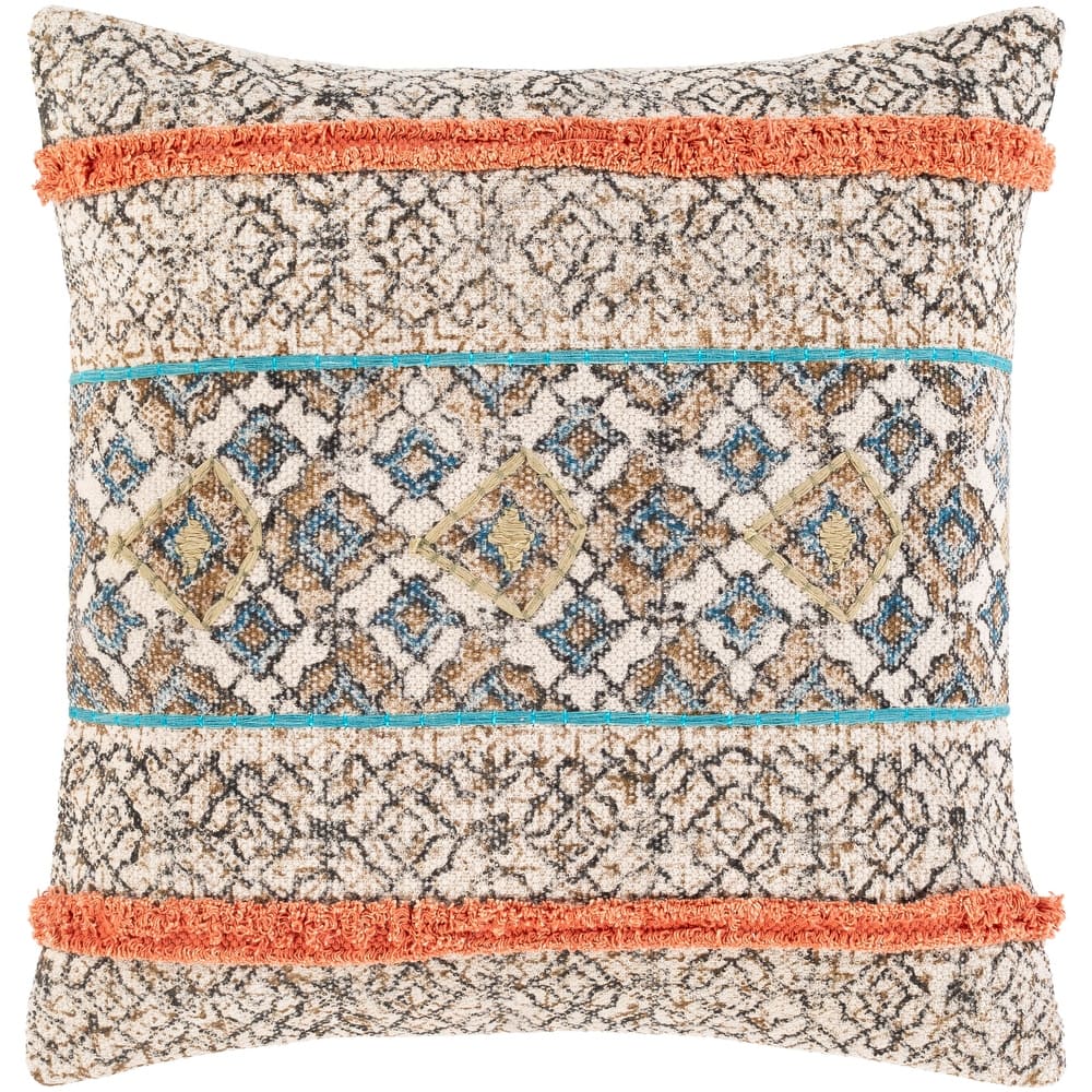 Denae Boho Striped Screen Printed Cotton Throw Pillow