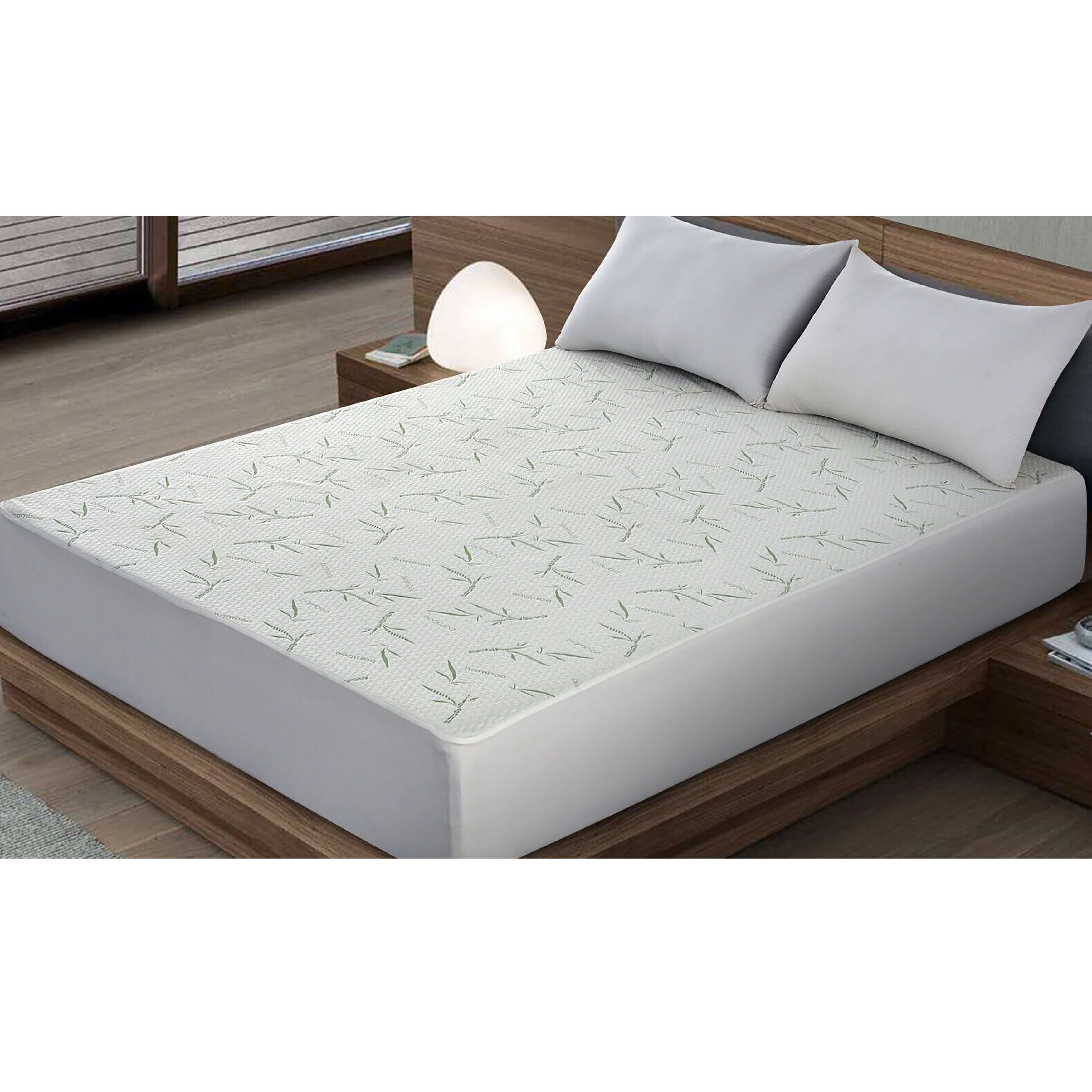 Full Size Jacquard Quilted Bamboo Mattress Pad Fitted Elastic Cover ...