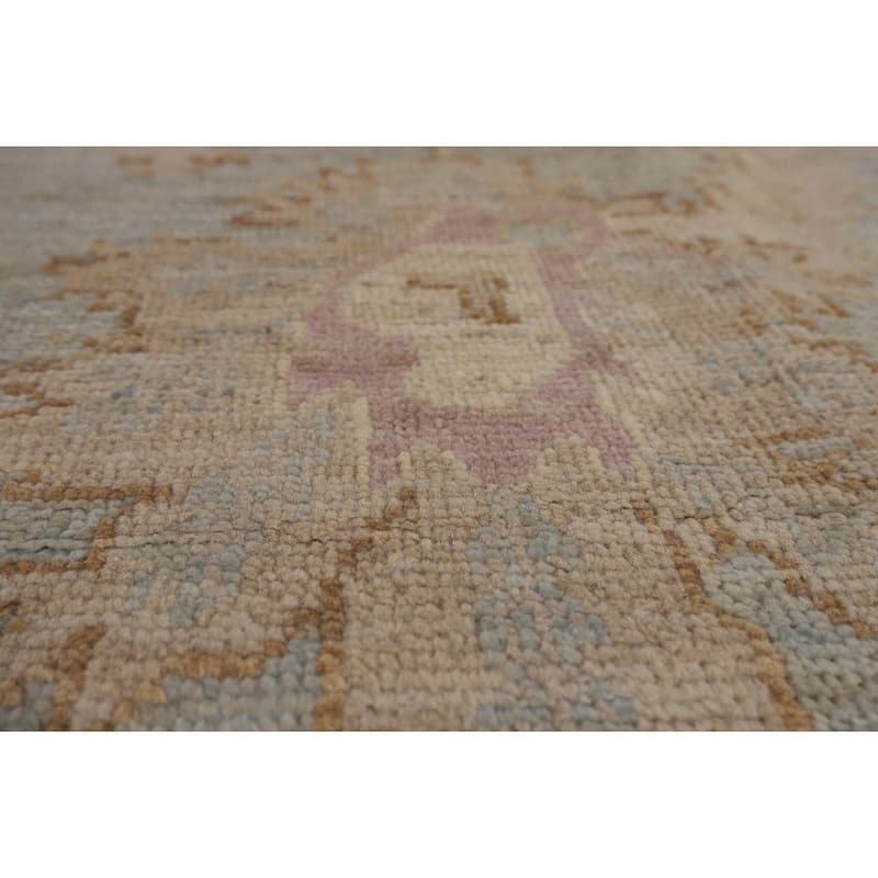 Floral Blue Oushak Turkish Area Rug Hand-Knotted Wool Carpet - 9'0"x 12'1"