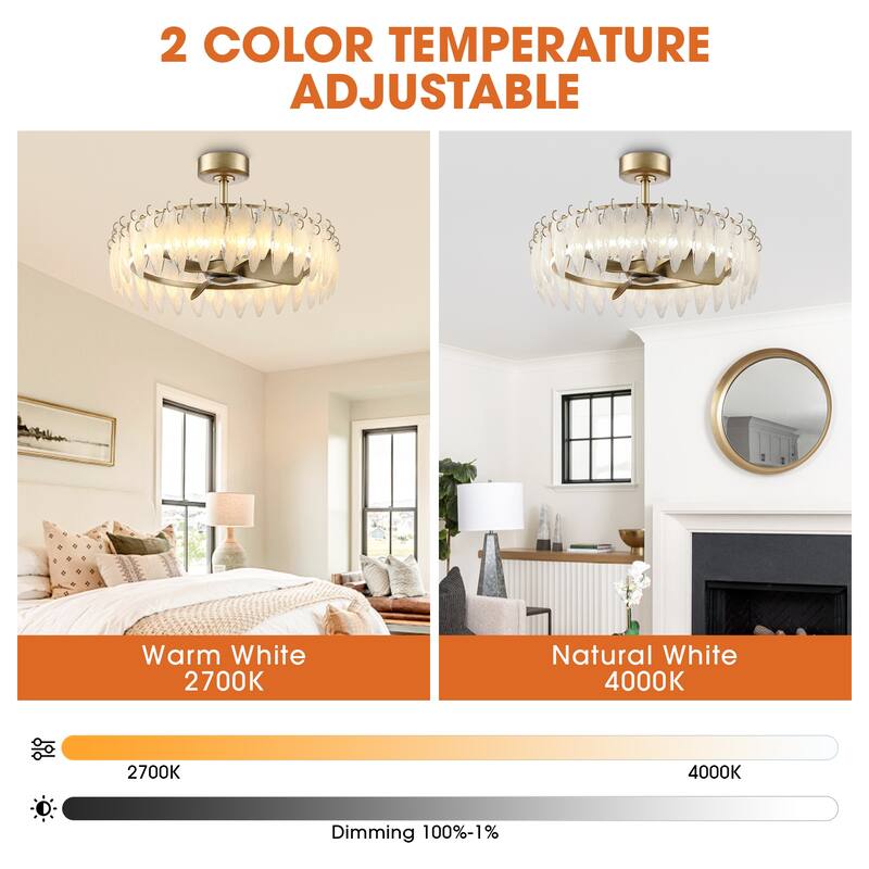 32" Rusted Silver Glass Feather 3-Blade Fandelier Caged Ceiling Fan with Light and Remote