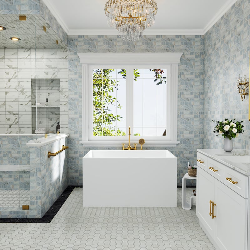 39 in. Freestanding Acrylic Japanese Soaking Bathtub with Drainer, Ultra-Compact Design for Small Bathrooms