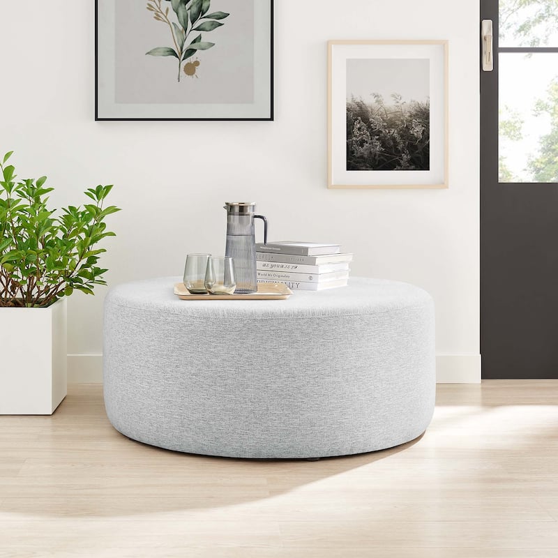 Callum 16"/23"/29"/38" Round Woven Heathered Fabric Upholstered Ottoman - 39"W x 39"L x 16"H - Heathered Weave Light Gray