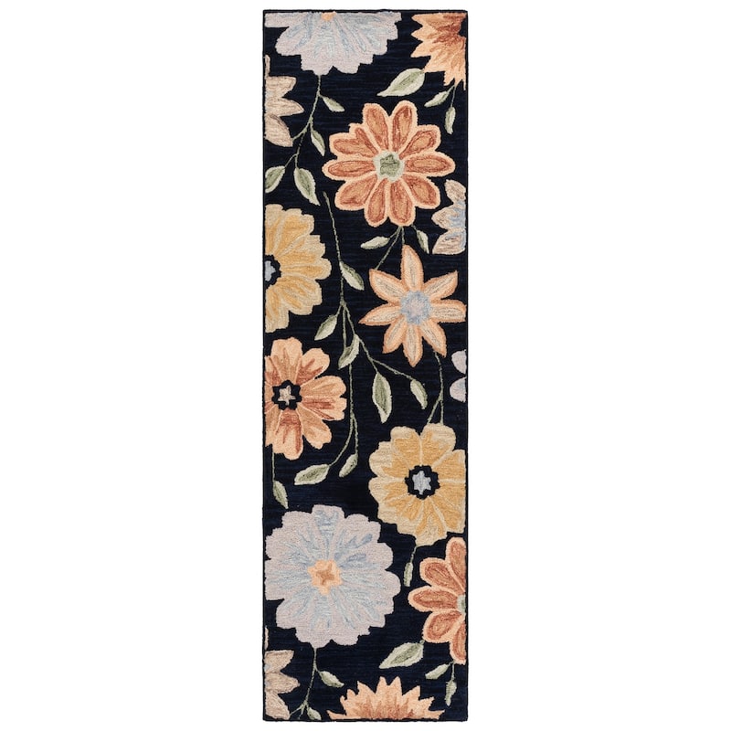 SAFAVIEH Handmade Jardin Sachika Floral Wool Rug - 2'3" x 8' Runner - Black/Green