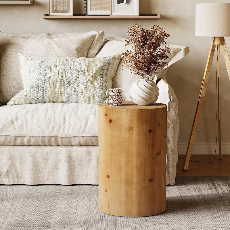 Small Wood Round End/ Side Table, Accent Cocktail Table for Living Room, Bedroom Nightstand