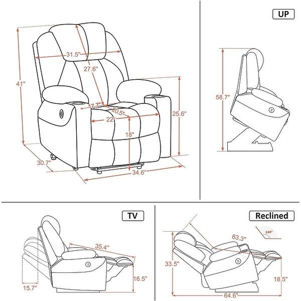 dimension image slide 4 of 3, Mcombo Electric Power Lift Recliner Leather Chair with Massage Heat