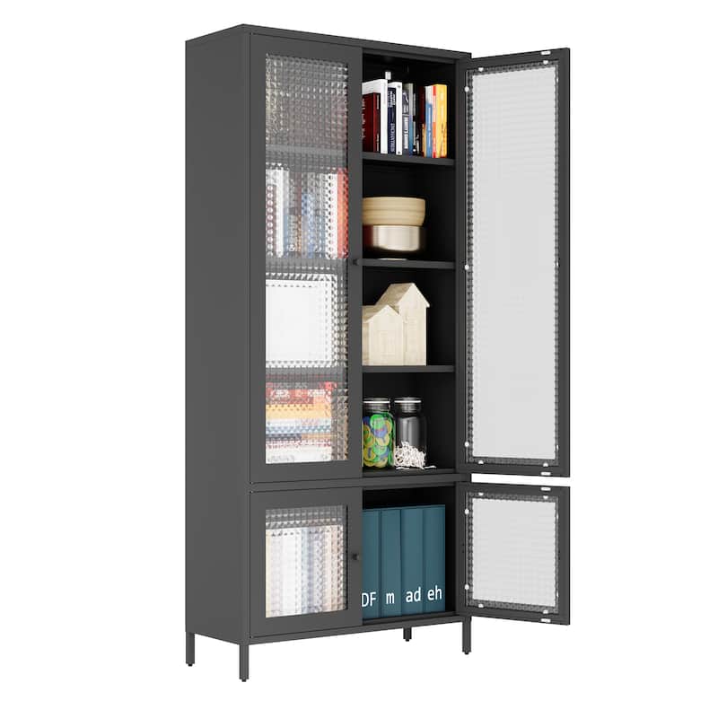 Large Metal Storage Cabinet Display Cabinet with 4 Glass Doors 5 Shelves Side Cabinet Bookcase Freestanding Cabinet