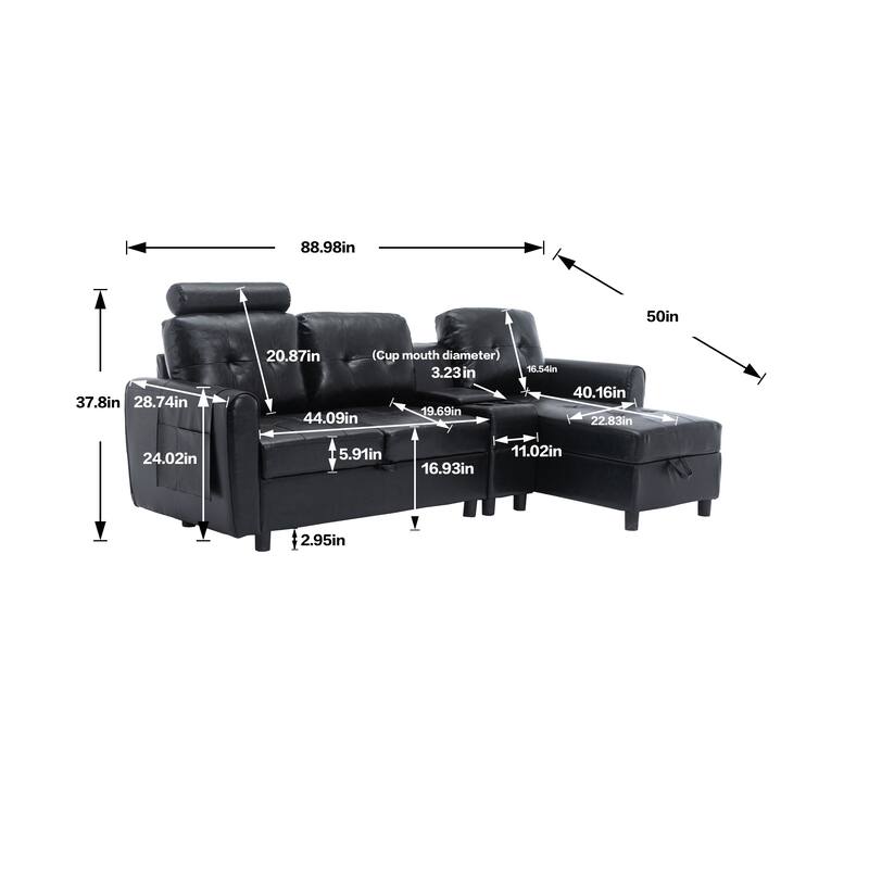 Reversible Tufted Leather Sectionals w/ Storage Chaise Lounge, Lshaped