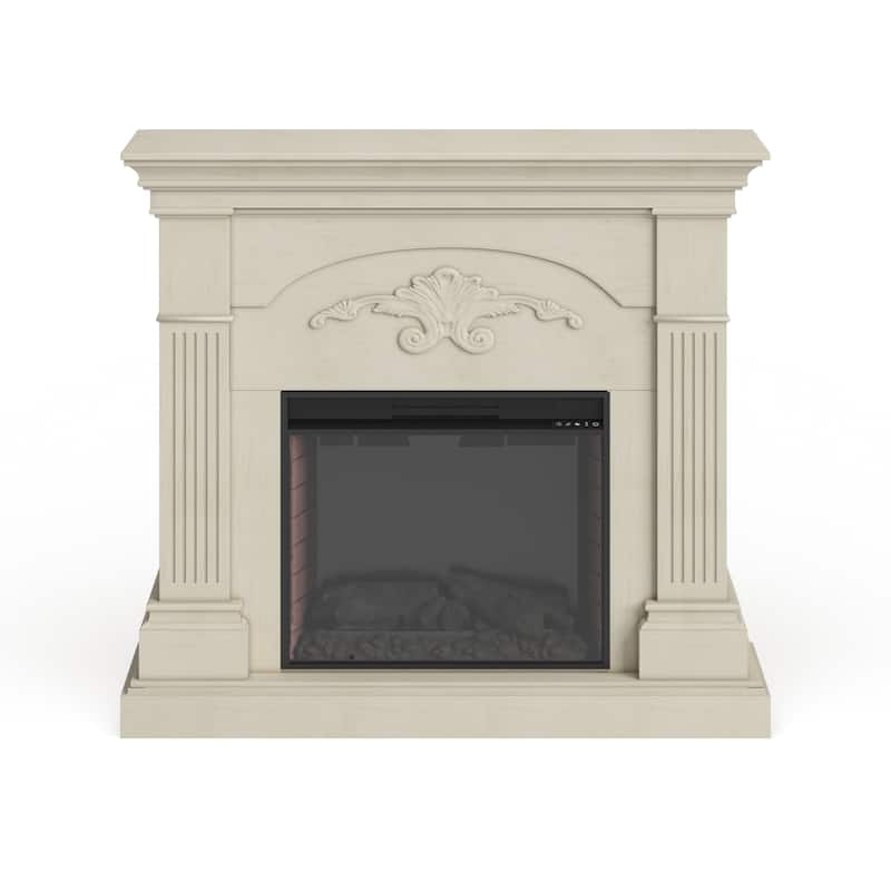 SEI Furniture Mazus Transitional Electric Fireplace with Ivory Mantel