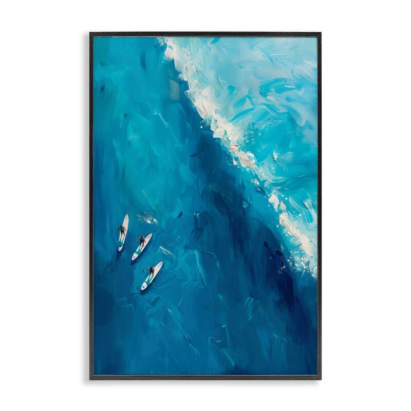 Stupell Surfers & Wave Aerial View Framed Giclee Art Design By LSR Design Studio - 20 x 30 - Black
