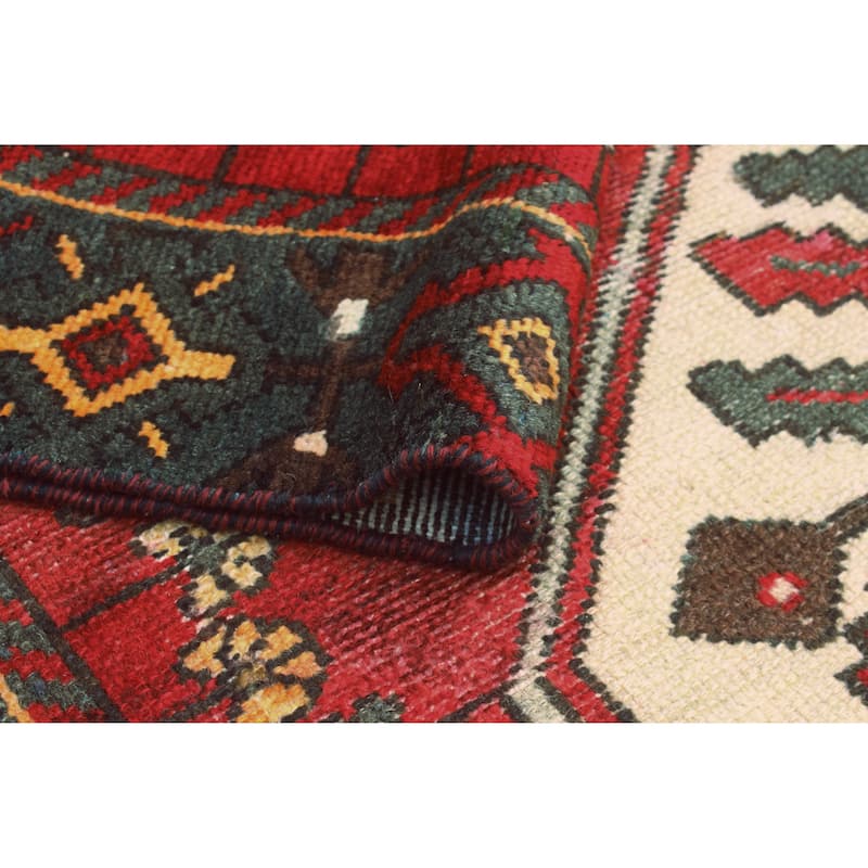 Vintage Distressed Princeto Red/Green Rug - 3'11" x 6'1"