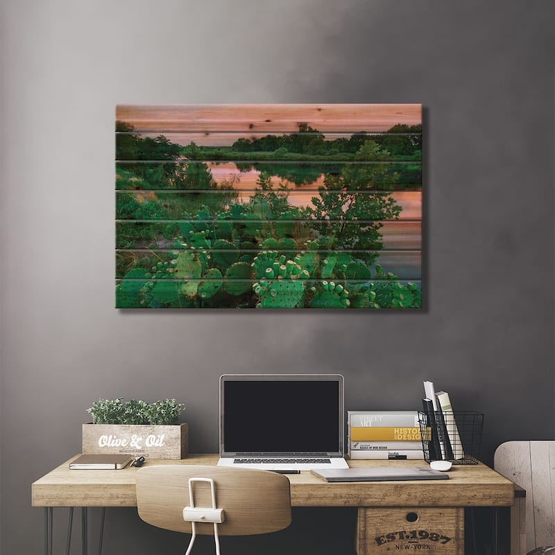 Prickly pear cactus at South Llano River State Park, Texas Print On Wood by Tim Fitzharris - Multi-Color