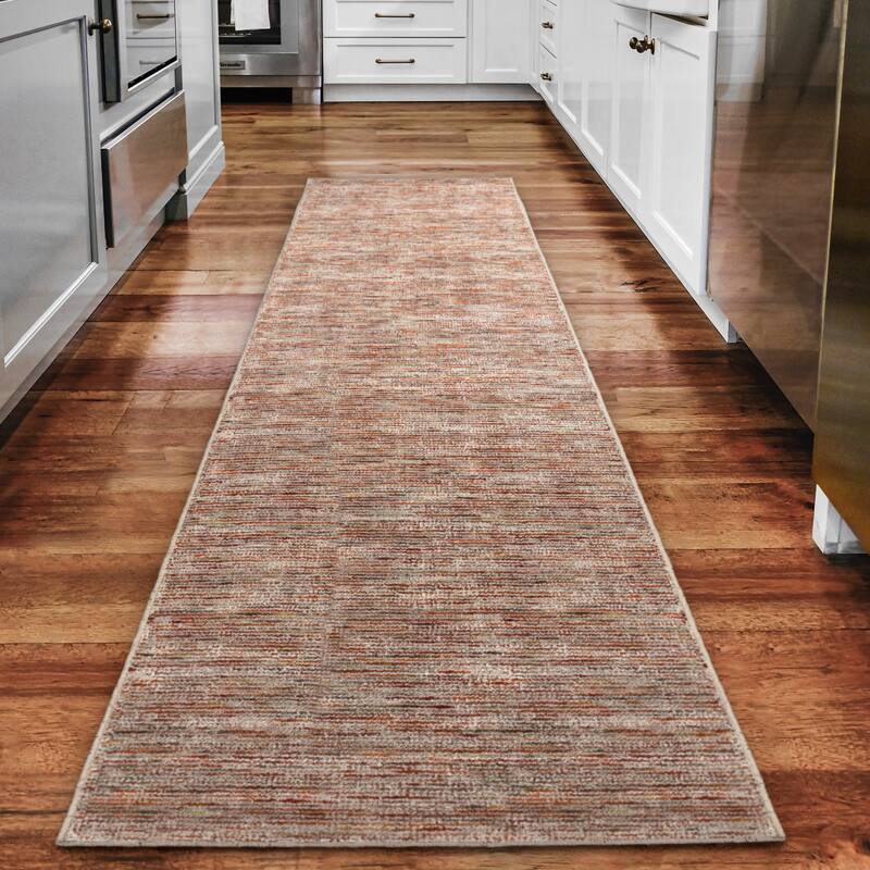 Addison Villager Textured Solid Wool and Viscose Area Rug - 2'3" x 7'6" - Yellow/Red/Ivory
