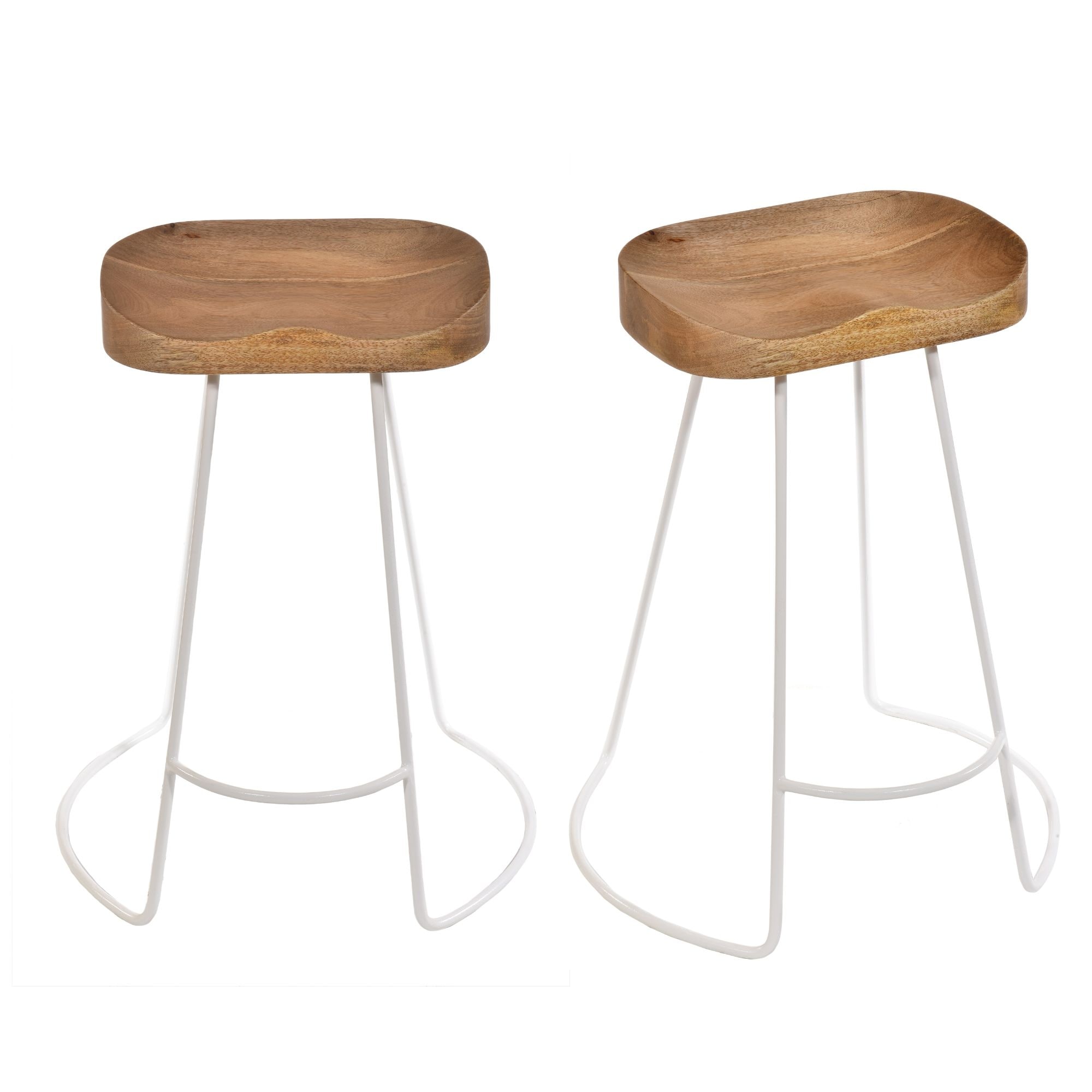 Set of 2 Brown and White Rustic Counter Stools 25.25"
