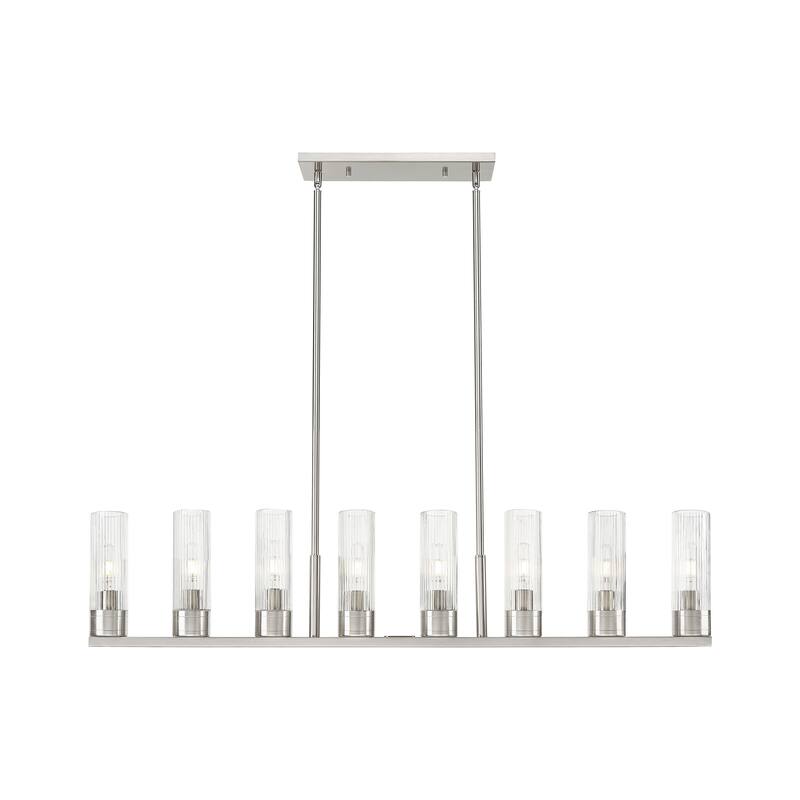 Innovations Lighting Downtown Urban - Boreas - 6 Light 48" Stem Hung Island Light with 8" Shades - Striped Clear/Satin Nickel