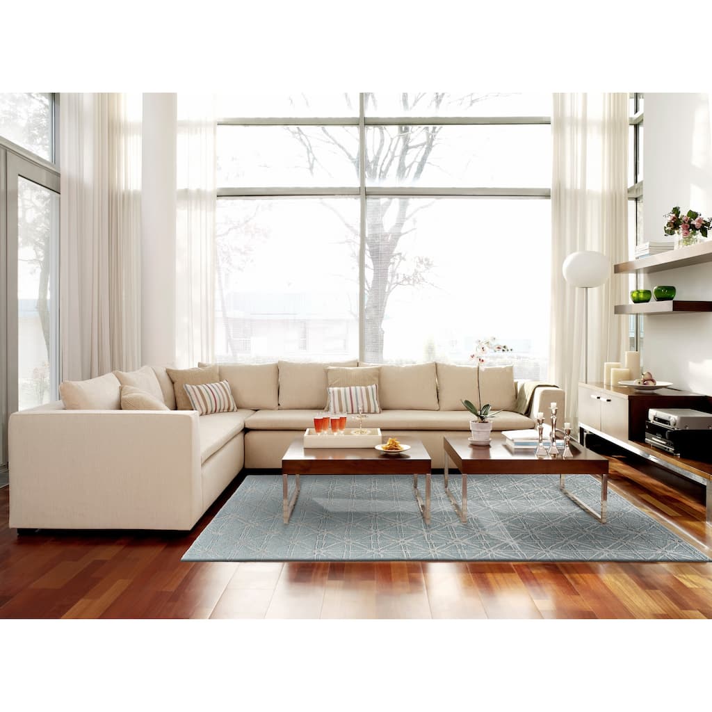 Hartford Tufted Lattice Wool Rug, Cloud Blue/Sky Gray, Area Rug