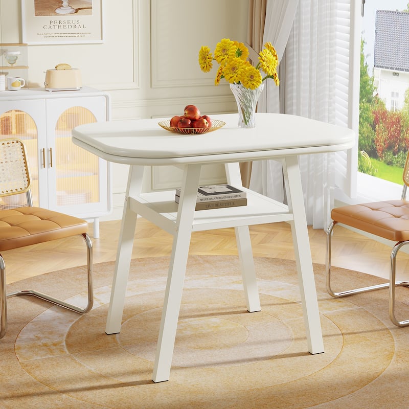 Modern Dining Table, Kitchen Table with Storage Shelf for Dining/Living Room, Home, Apartment - White