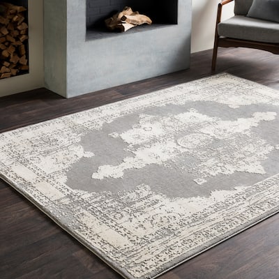 Livabliss Tabatha Distressed Grey Medallion Area Rug
