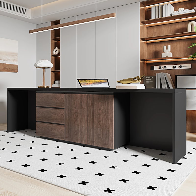 135'' Modern Home Office Expandable Dresser Desk with Storage Drawers and Cabinet