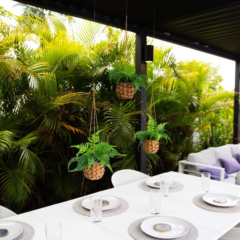 Boston Fern Artificial Hanging Plants with Wicker Basket - 11" - Green - Set of 3