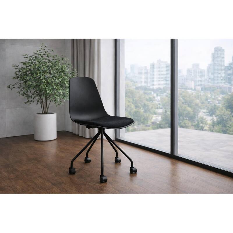 Set of 2 Ergonomic Office Armless Task Chairs with Wheels Plastic Fabric Padded Seat Curved Round Metal Wire Legs for Computer