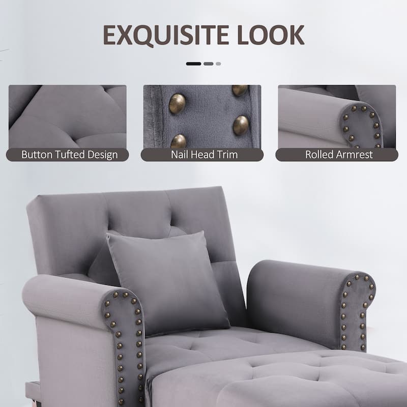 HOMCOM 2-In-1 Chaise Lounge Chair with Thick Padding, Adjustable Backrest, and Wooden Legs